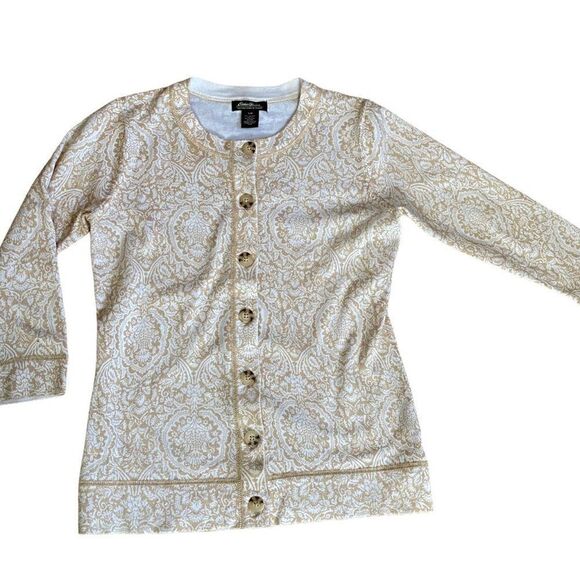 Eddie Bauer Beige White Cardigan SZ SP - Picture 2 of 8